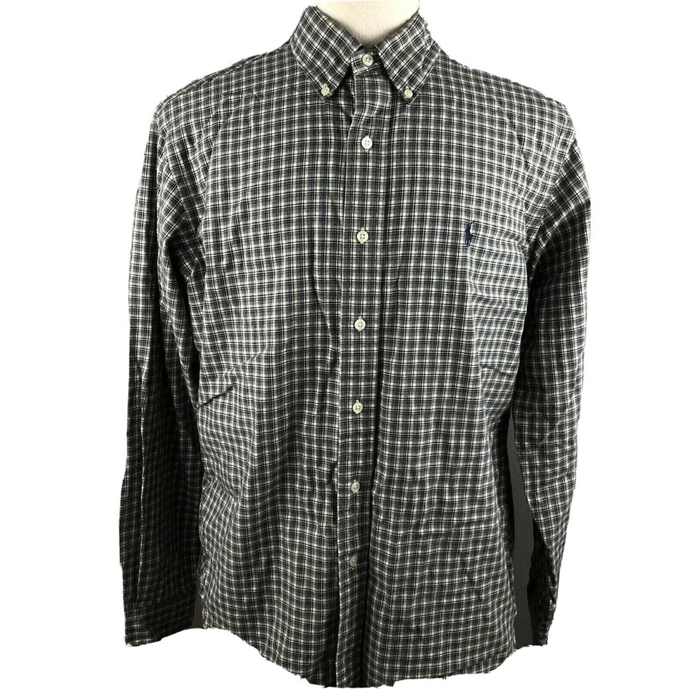 Polo Ralph Lauren Classic Fit Button Up Shirt Men's Large Plaid Navy Blue Pony